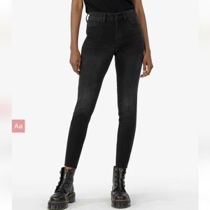 Kut from the Kloth Mia High Rise Fab AB Toothpick Skinny Black Raw Hem Jeans
